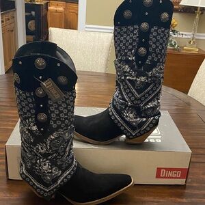 Dingo Black and White Patterned Heeled Boots